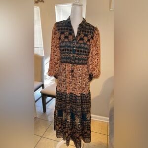 Gorgeous aureum small medium fall jewel tone print button maxi dress